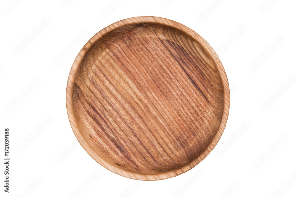 Cooking bowl made of natural wood, isolated on white background, closeup, top view Cooking bowl made of natural wood, isolated on white background, closeup, top view