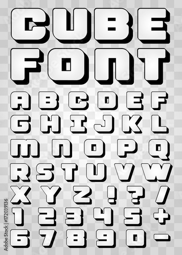 Black and white font 3d on a transparent background. Vector illustration