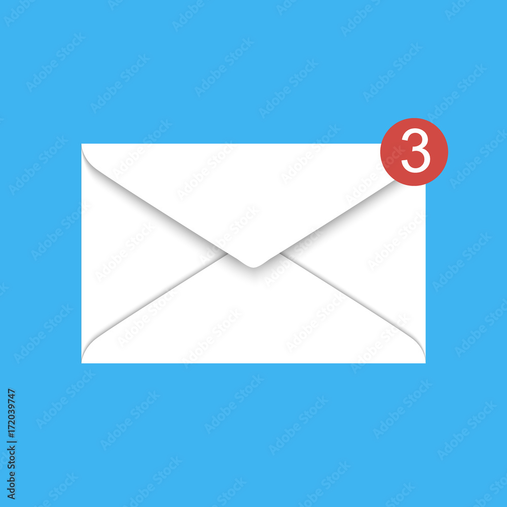 Vector new email notification . White mail envelope on a blue background.