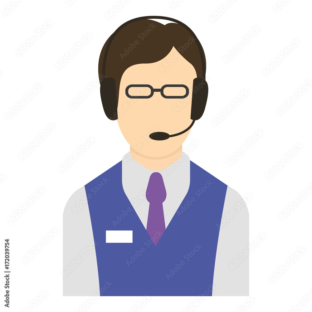 Vector illustration of a user with microphone . Support, help desk, voip