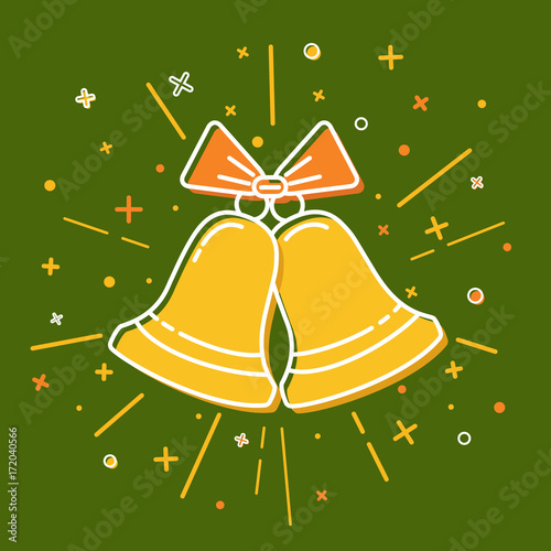 Colored Christmas bells icon in thin line style