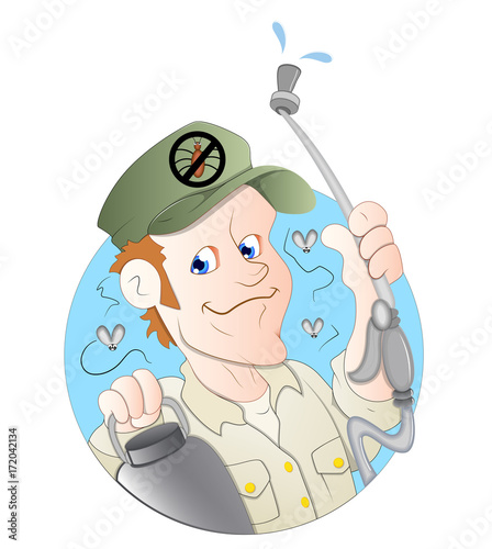 Cartoon Exterminator Character - Clip-art vector illustration