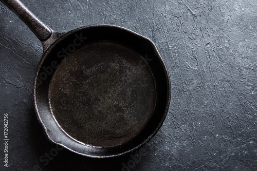 Cast iron pan on black background