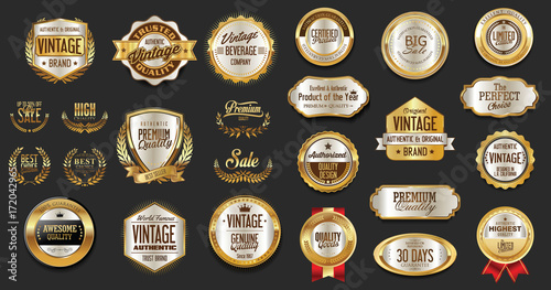 Gold and silver luxury badges retro design collection 