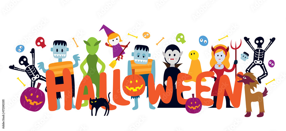 Group of Halloween Monster Characters