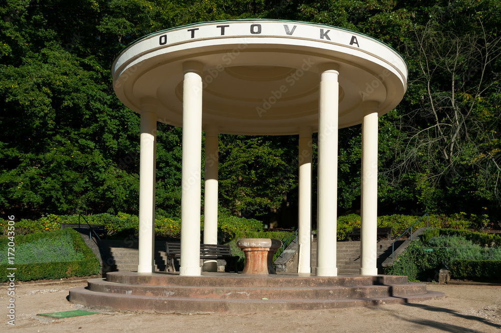 Healing mineral water spring called Ottovka. Spa town of Luhacovice, South Moravia, Czech Republic.