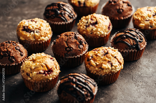 Quadro su tela Different homemade muffins, selective focus.