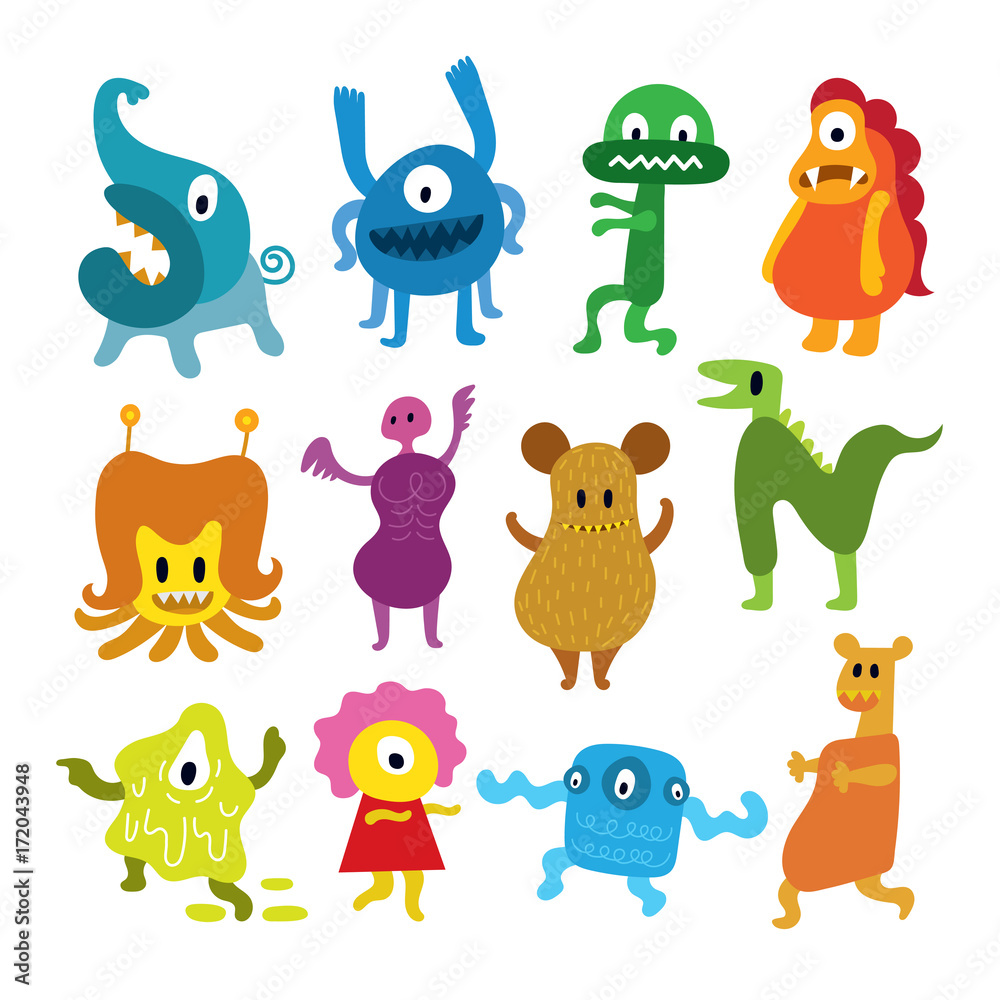 Obraz premium Cute Monsters Cartoon Characters Set