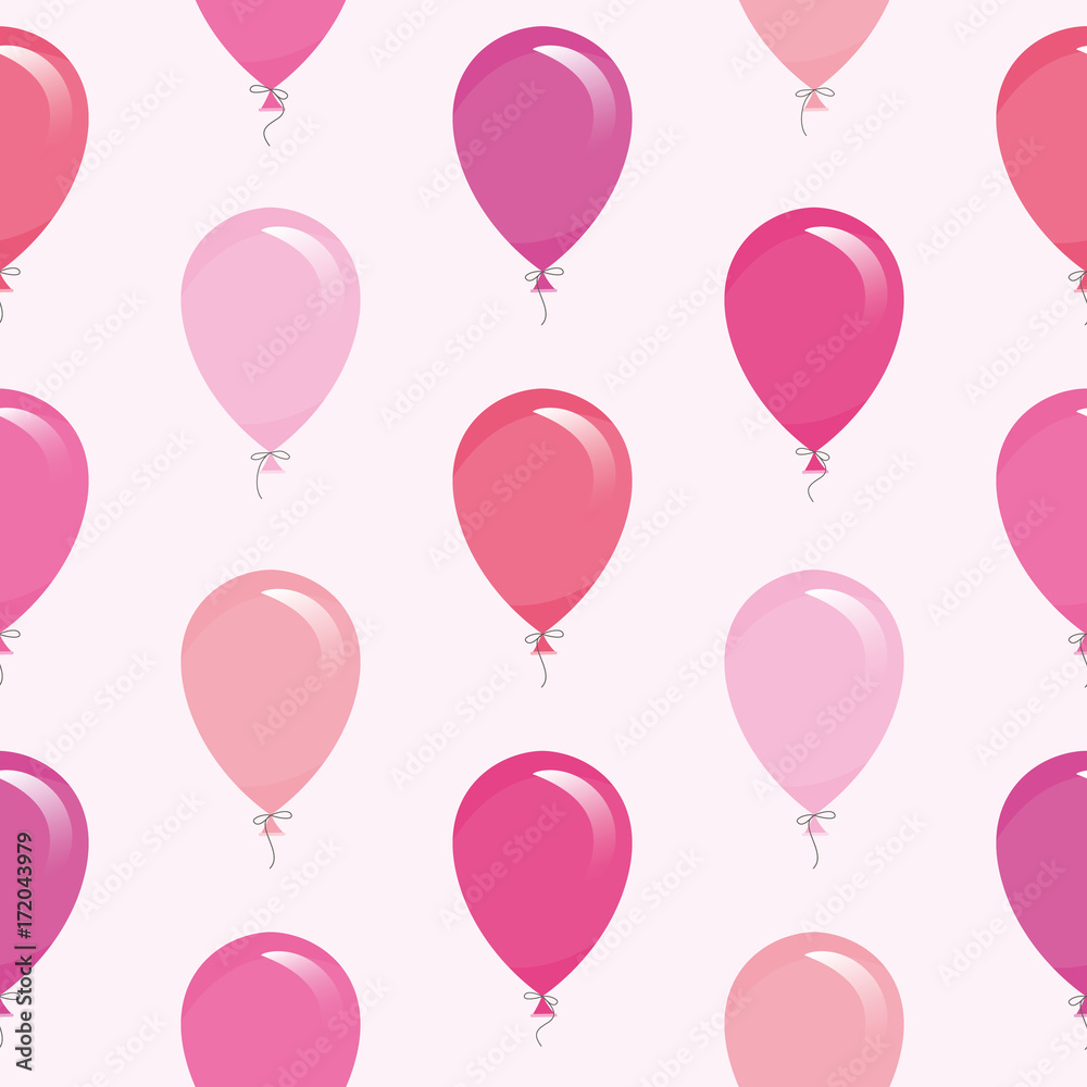 Pink balloons seamless pattern background. For birthday, baby shower design.