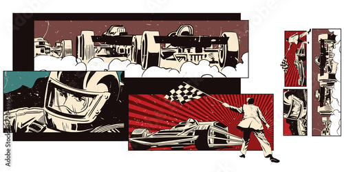 Collage on theme sport and car racing.