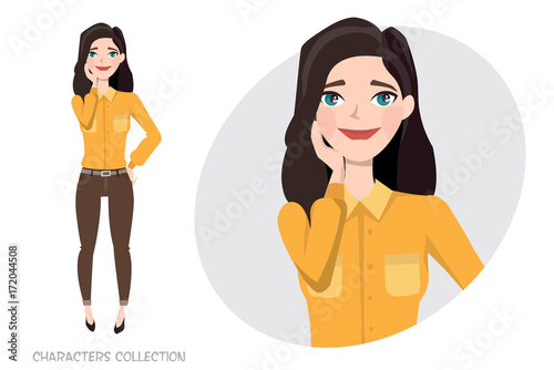 Vector illustration of a cute shy girl