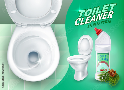 Realistic Toilet And Cleaner Gel Poster
