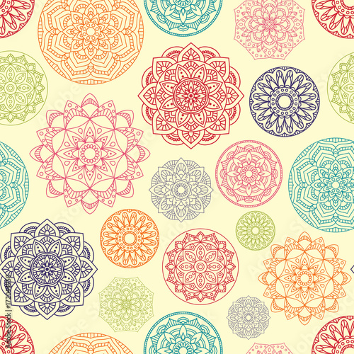 Seamless Pattern with Mandala. Vector Seamless Background with Indian Motifs