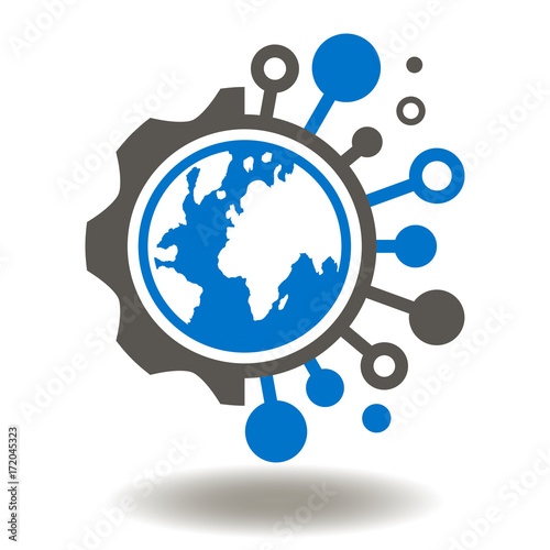 Tech World Icon Vector. Globe Earth Network Connection Circuit Illustration. Global IT Creative Technology Logo.