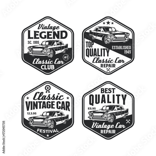 Set of Old Style Vintage Classic Car Vector Logo, Badge, Emblem, Icon, Sticker.