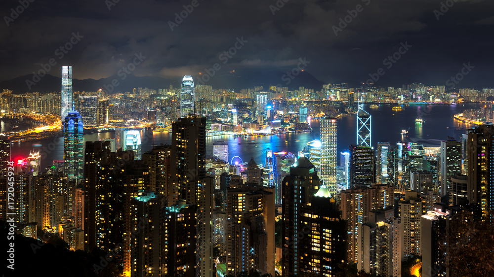 Hong Kong skyline at night.