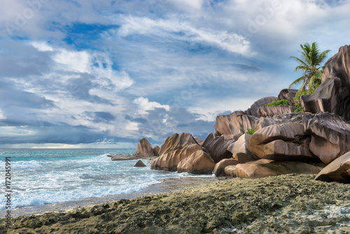 Beautiful rocky beach on Seychelles. © lucky-photo
