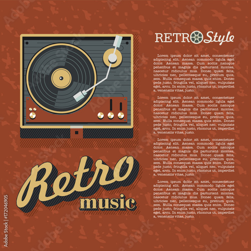 Retro music. Player for vinyl records. Logo, icon. Vector illustration with place for text.