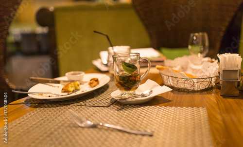 A glass of mint tea in a restaurant