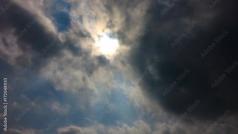 The hide and seek of the sun: The cloud passes by the sun to the left. The hide and seek of the sun: The cloud passes by the sun to the left.