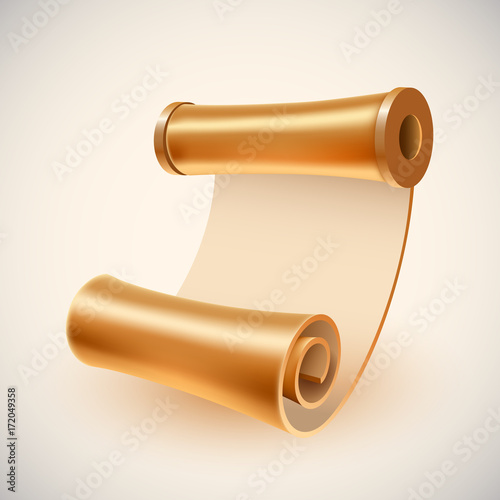 Old golden manuscript. Ancient scroll icon.