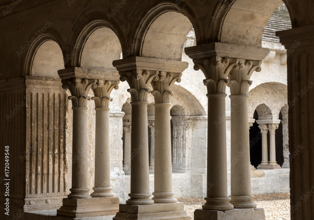 Cloisters in the  Abbey of St. Peter in Montmajour near Arles, France