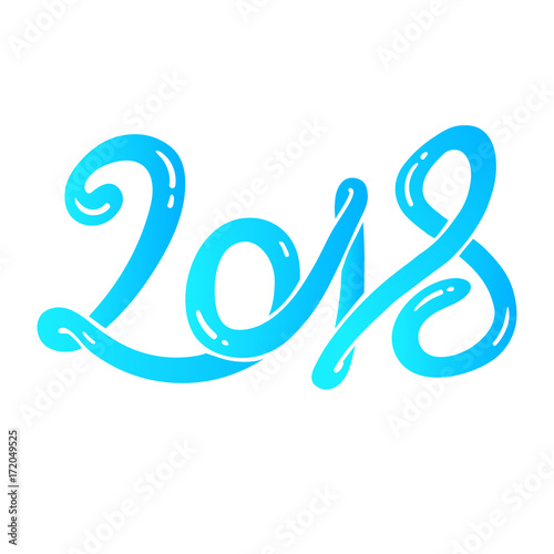 Blue Hand drawn lettering greeting card 2018 Happy New Year Vector illustration
