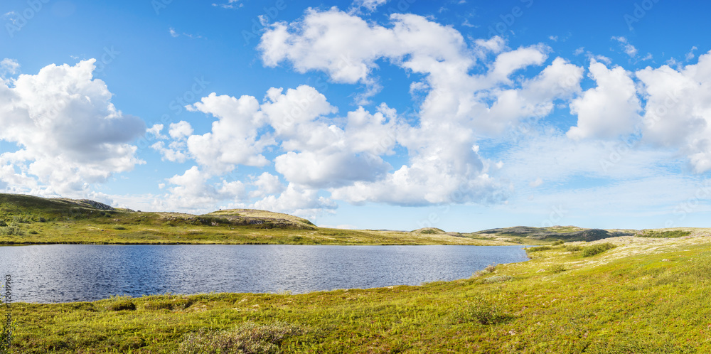 A lake with clean water in the tundra
