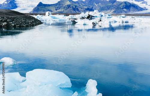 View of icebergs in glacier lagoon  Iceland.