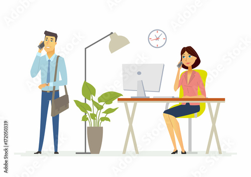 Colleagues work in the office - modern cartoon people characters illustration