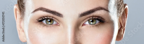 Fotografia, Obraz Closeup shot of woman eye with day makeup. Long eyelashes