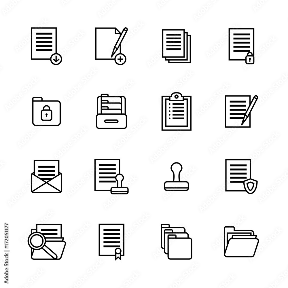 Folders Thin Line Icon Set. Vector