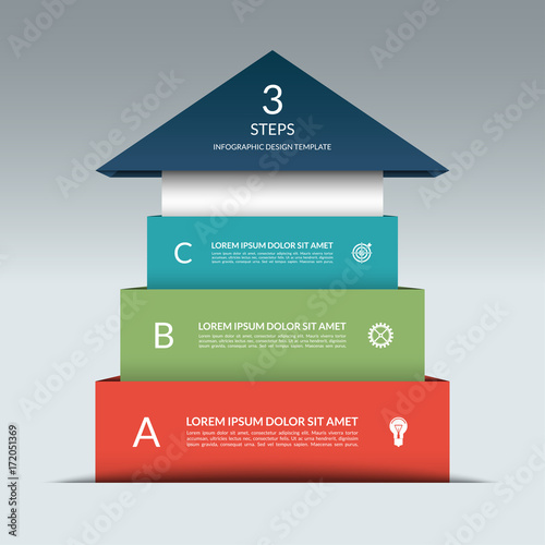 Up arrow infographic template. Business sucess staircase concept with 3 steps, options, stages. Can be used for workflow layout, diagram, chart, graph, web design. Vector illustration