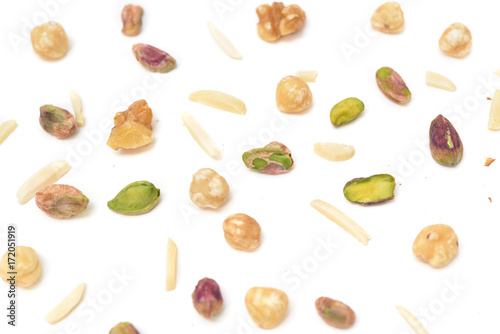 Mixed nuts on white background - isolated