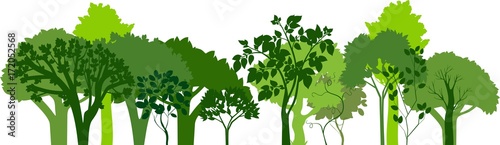 Group of silhouettes of green trees. Horizontal banners of silhouettes of deciduous trees