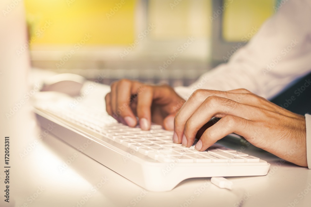 hand closeup typing on the computer hand closeup typing on the computer