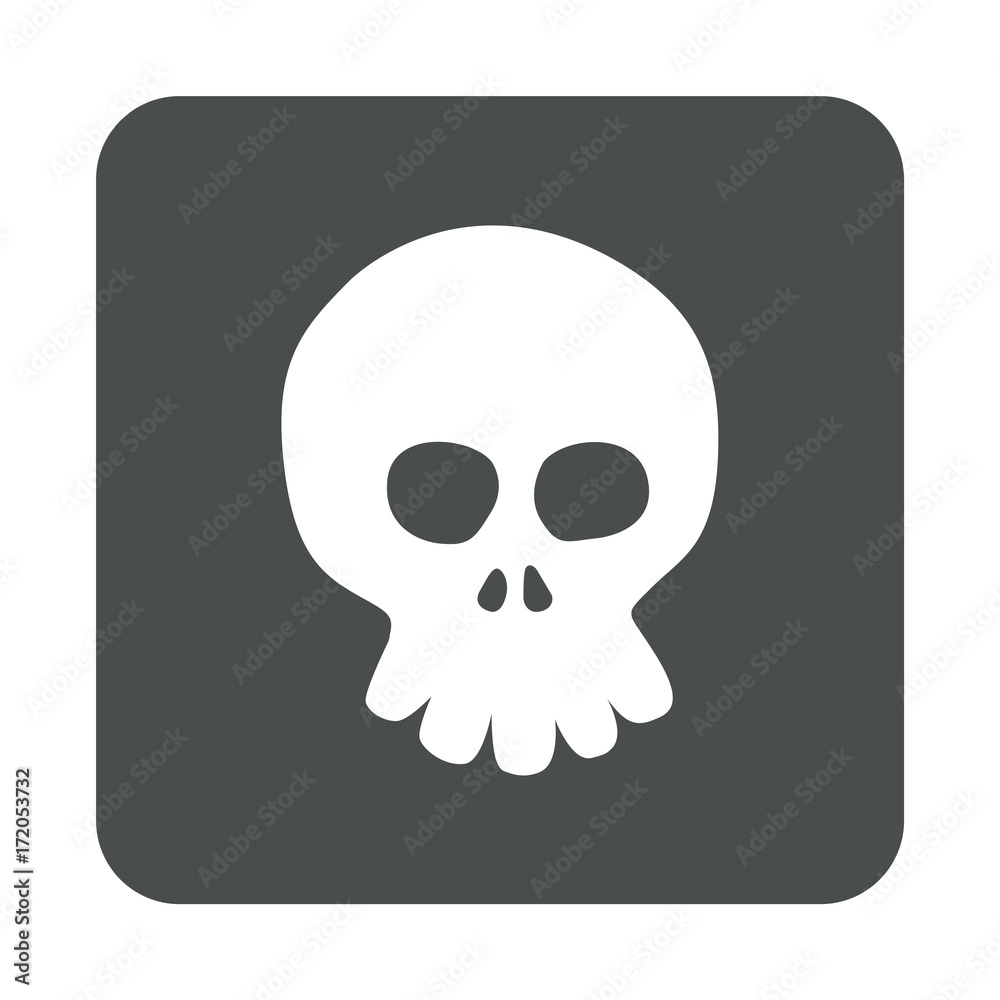 Icono plano caricatura de craneo frontal en cuadrado gris Icono plano caricatura de craneo frontal en cuadrado gris