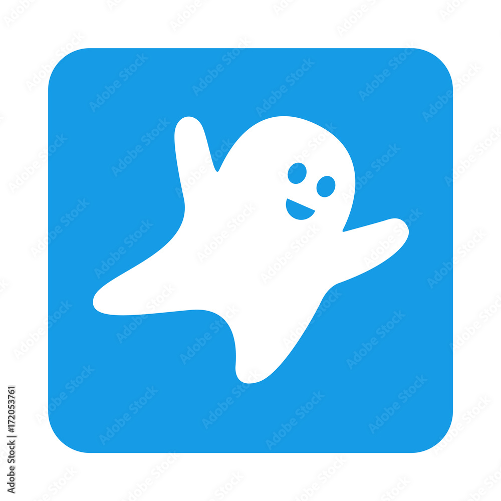 Icono plano fantasma volador en cuadrado azul Icono plano fantasma volador en cuadrado azul