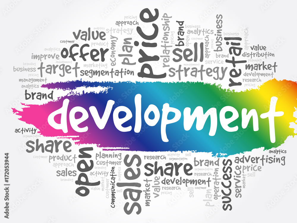 Development word cloud collage, business concept background