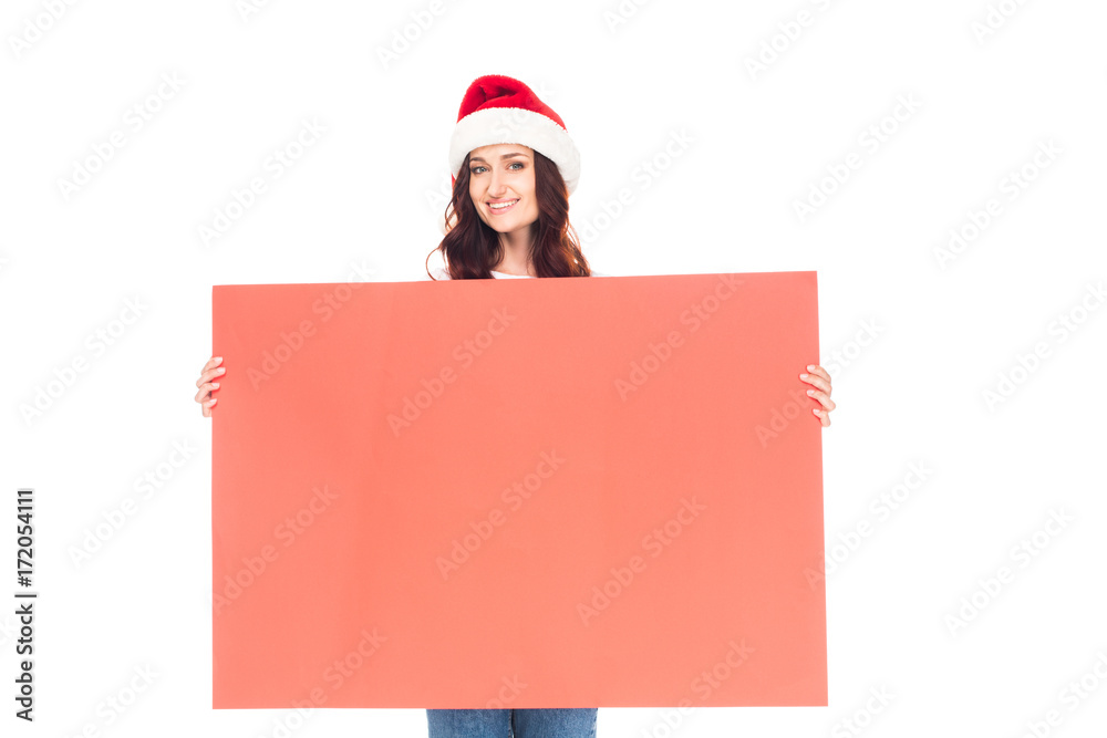 woman with Christmas empty board woman with Christmas empty board