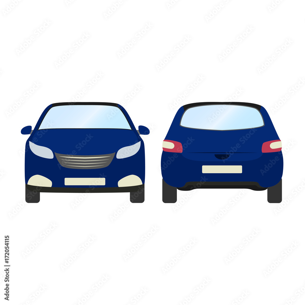 Car vector template on white background. Business hatchback isolated. blue hatchback flat style.front and back view