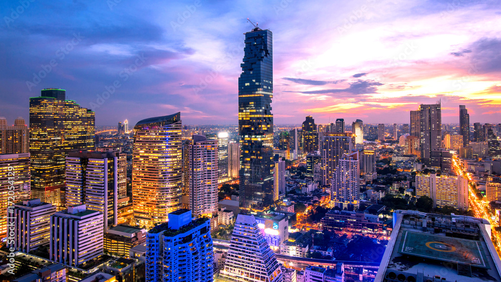 beautiful sunset cityscape of Bangkok city at night  , landscape Thailand - obrazy, fototapety, plakaty 