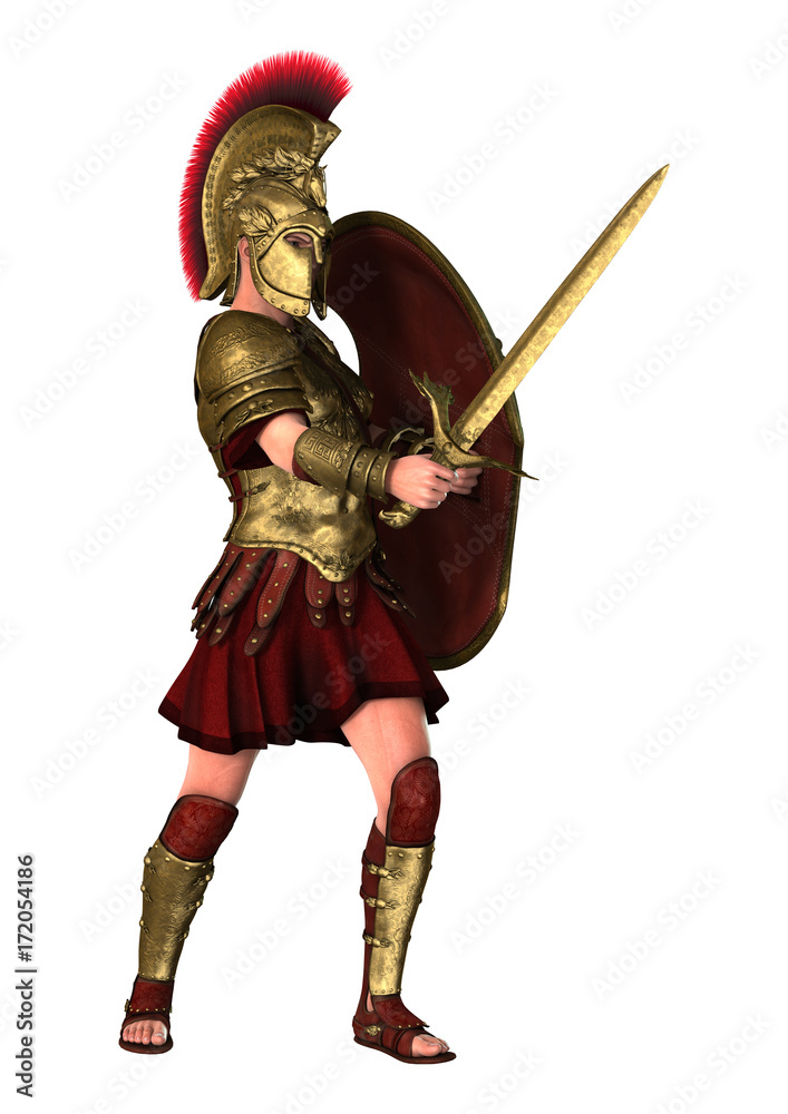 3D Rendering Spartan Warrior on White 3D Rendering Spartan Warrior on White