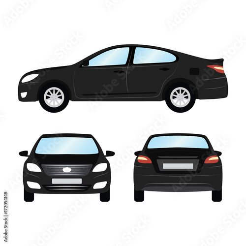 Car vector template on white background. Business sedan isolated. black sedan flat style. side back front view