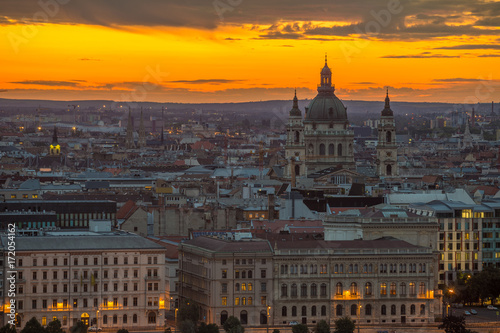 Budapest, Hungary - Golden sunrise over Budapest with the Saint Stephen's Basilica
