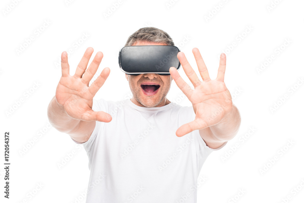excited man using vr headset excited man using vr headset