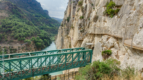 El Caminito del Rey footpath, final part with train iron bridge