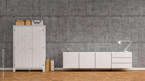 Foto Schrank und Sideboard vor Sichtbetonwand