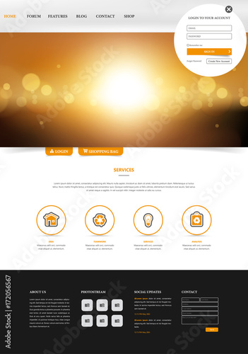 One Page Website Template, Simple and Clean Design with Blurred Header Design. Vector Illustration.