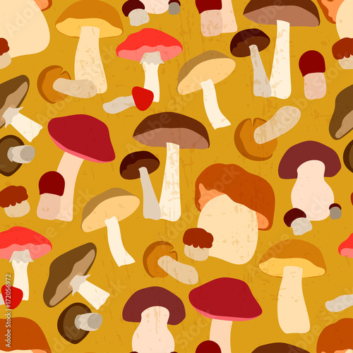 Autumn seamless pattern with mushrooms